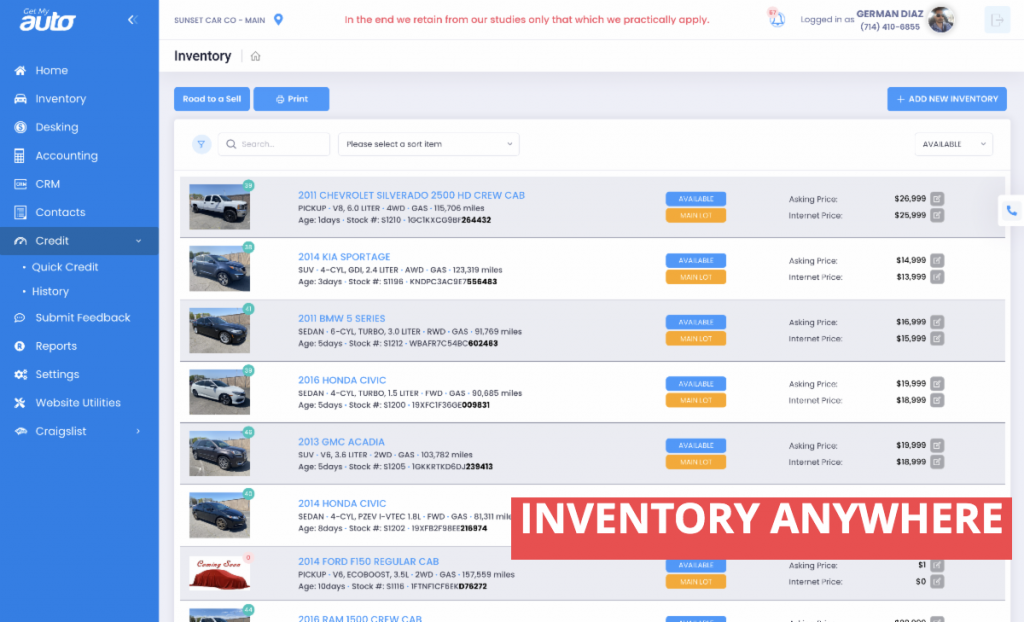 Streamline Your Inventory Management & Appraisals anywhere with Get My Auto CRM