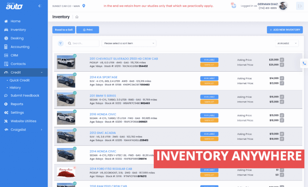 Streamline Your Inventory Management & Appraisals anywhere with Get My Auto CRM