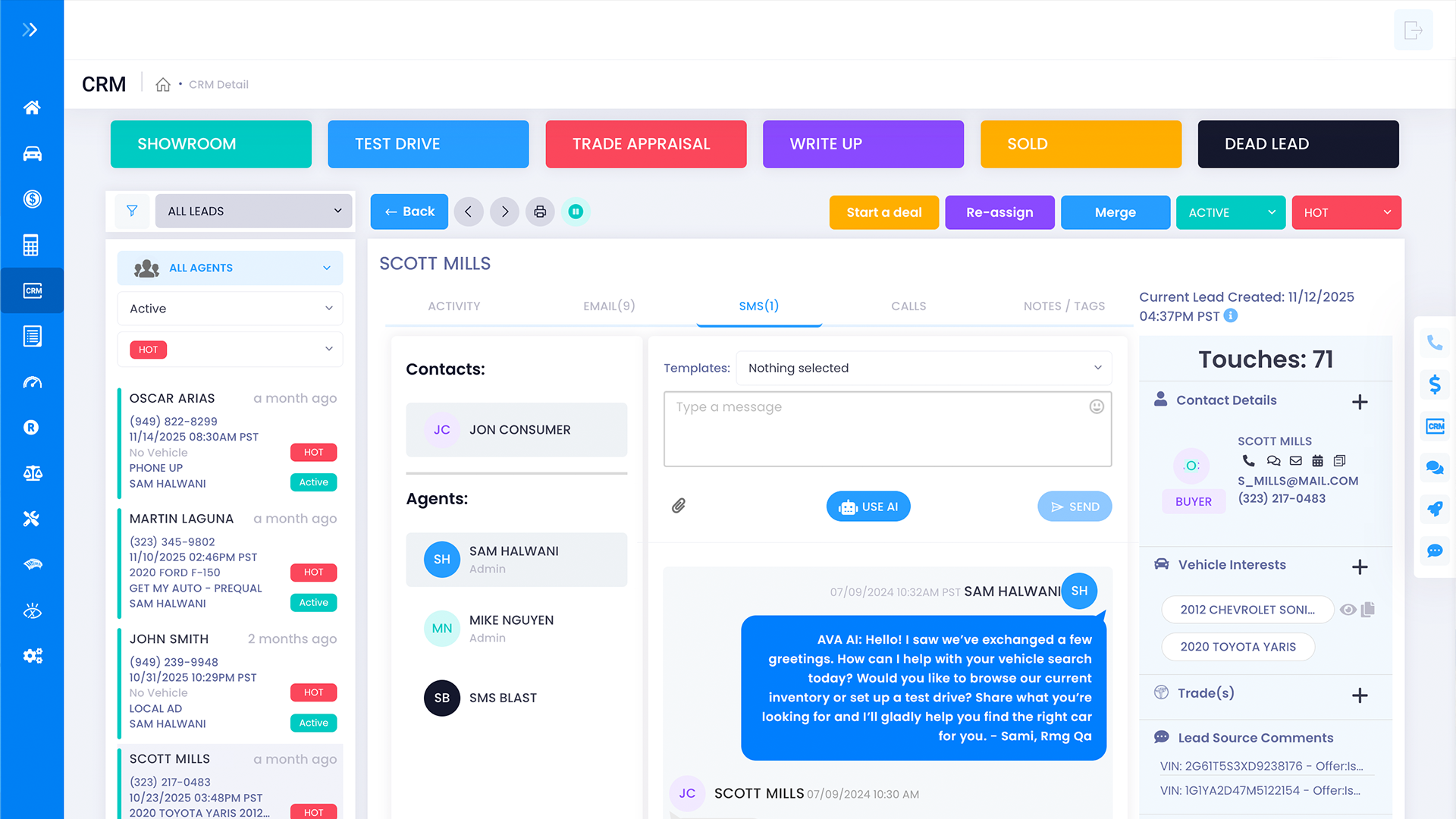 Ava CRM Interface - Automated lead response and appointment setting
