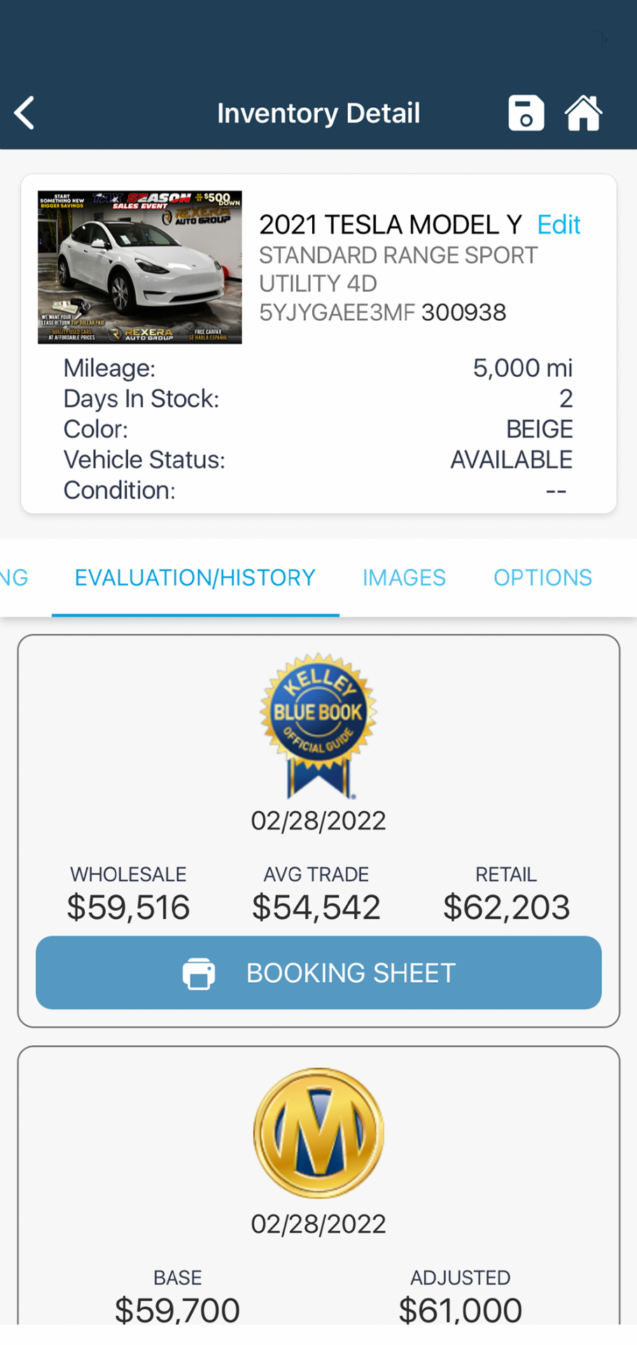 VIN+ Real-Time Market Valuations showing KBB and Manheim pricing data